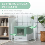 Lettiera per Gatti Chiusa con Paletta, Vassoio Estraibile e 2 Porte, 47,5x35,5x36,7cm, Verde - immagine 6