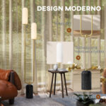 Lampada da Terra a U con 2 Luci, Interruttore a Pedale e Base in Marmo, 26x12x150 cm, Bianco Nero e Oro - immagine 4