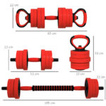 Set Pesi da Palestra 4 in 1 da 30kg, Convertibile in Kettlebell, 2 Manubri, Bilanciere e Supporto Flessioni, Rosso - immagine 3