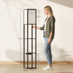 Lampada da Terra con Ripiani, Luce Regolabile, Interruttore a Pedale e Porte USB, Nero - immagine 3