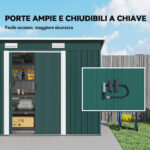 Capanno da Giardino con 2 Porte Scorrevoli e Tetto Inclinato in Lamiera d'Acciaio, 261x133x182cm, Verde - immagine 5