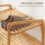 Scaffale Scarpiera a 3 Livelli per 12 Scarpe con Ripiani a Doghe in Bambù, 76x33x50,8 cm, Colore Legno - immagine 6