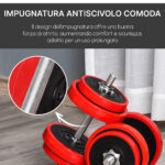 Set 2 in 1 Bilanciere e Manubri Pesi da 20kg, Dischi con Rivestimento in Plastica Antigraffio, Rosso e Nero - immagine 7