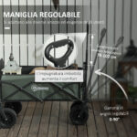 Carrello da Giardino da 95L Pieghevole con Pannello Apribile, in Acciaio e Poliestere, 125x48x78-102 cm, Verde - immagine 8