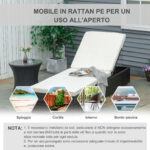 Lettino Prendisole in Rattan PE con Schienale Reclinabile su 5 Posizioni, 195x68x31cm, Marrone - immagine 7