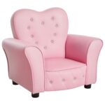 Poltroncina per Bambini Imbottita, Poltrona per cameretta con Rivestimento in PVC e Struttura in Legno, 59x41,5x49cm, Rosa