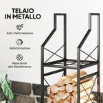 Portalegna a 2 Livelli in Metallo con Base Rialzata, 34x30x80 cm, Nero - immagine 5