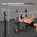 Panca da Palestra Regolabile con Supporto per Bilanciere, in Acciaio e PU, 210x110x103-123 cm, Nero - immagine 5