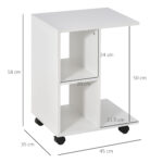 Tavolino da Salotto a C con 2 Ripiani Aperti e 4 Ruote Girevoli, in MDF e PE, 45x35x58 cm, Bianco - immagine 3