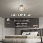 Plafoniera LED Moderna e Minimal a Gabbia con 18 Cristalli, in Metallo Oro, Ø27x19 cm - immagine 5