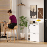 Scarpiera Slim con 2 Cassetti Ribaltabili e 3 Vani Aperti, Capacità 15 Scarpe, 83x24x90,5 cm, Bianco - immagine 9