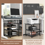 Carrello Porta Stampante a 3 Ripiani con 4 Ruote, Legno e Acciaio, 50x50x52,5cm, Nero - immagine 6