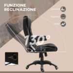 Sedia da Ufficio Massaggiante a 6 Punti e Riscaldata, Altezza Regolabile e Funzione Dondolo, Nero - immagine 7