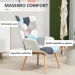 Poltroncina da Camera in Velluto Trapuntato e Gambe in Legno, 66x76x98cm, Multicolore - immagine 4