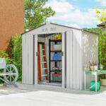Casetta Porta Utensili in Acciaio, Capanno da Giardino con Porte Scorrevoli, 213x130x185 cm, Bianco - immagine 2