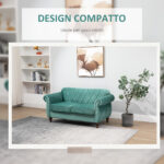 Divano 2 Posti Design Vintage Rétro in Legno e Velluto, 148 x 72 x 76 cm, Verde - immagine 6