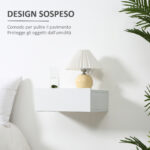 Set 2 Comodini Sospesi in Legno, Design Moderno, 40x30x15cm - Bianco - immagine 4