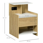 Comodino moderno con 2 Prese, 2 porte USB e Cassetto in truciolato, 40x40x60cm, Color Legno - immagine 3
