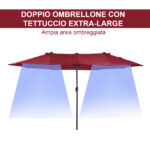 Ombrellone da Giardino Doppio con Apertura a Manovella, in Acciaio e Poliestere, 460x270x240 cm, Rosso - immagine 4