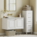 Cassettiera a 5 Cassetti per Camera da Letto e Soggiorno in Legno FSC, 30x30x95 cm, Bianco - immagine 7