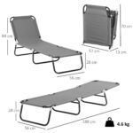 Sdraio da Giardino Pieghevole con Schienale Regolabile, Acciaio e Tessuto Oxford, 188x56x28cm, Grigio - immagine 3