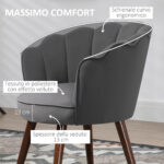 Poltrona in Velluto Imbottita con Schienale a Conchiglia, 66x66x78,5cm, Grigio - immagine 5