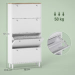 Scarpiera Slim con 4 Cassetti Ribaltabili e Ripiani Regolabili per 24-32 Scarpe, 80x23,5x157 cm, Bianco - immagine 3