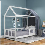 Struttura Letto per Bambini a Forma di Casetta con Doghe e Recinzione, in Legno di Pino, 96x195x165 cm, Bianco - immagine 8