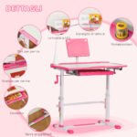 Set Scrivania per Bambini 6-12 Anni con Sedia Regolabile in Altezza, Cassetto, Luce e Piano Inclinabile, Rosa - immagine 7