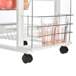 Carrello da Cucina Salvaspazio in Legno Bianco, Portavivande con 1 Piano di Lavoro 1 Cassetto e 4 Cestelli Metallici, 47x37x83cm - immagine 11