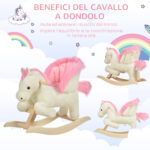 Cavallo a Dondolo Bianco e Rosa con Suoni e Struttura in Legno di Pioppo per Bambini 18-36 Mesi, 70x28x57cm - immagine 6