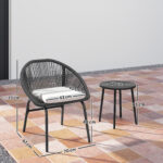 Set da Giardino con 2 Sedie con Cuscino e Tavolino da Caffè in Acciaio e Rattan PE, Nero - immagine 3