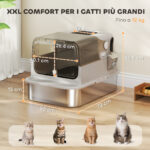 Lettiera per Gatti Chiusa XXL in Acciaio Inox, Coperchio Apribile a 90° e Doppie Porte, 70x50x46,5 cm, Grigio - immagine 3