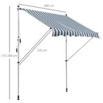 Tenda da Sole da Esterno 2x1,5m a Rullo con Manovella, Altezza e Angolazione Regolabile, Bianco e Verde - immagine 3