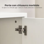 Mobile Porta TV fino a 55" Sospeso o a Terra, Ante Soft Close, Foro Passacavi e Ripiano in Vetro, Bianco - immagine 5