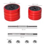 Set 2 in 1 Bilanciere e Manubri Pesi da 20kg, Dischi con Rivestimento in Plastica Antigraffio, Rosso e Nero - immagine 3