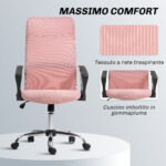 Sedia Ergonomica da Ufficio Girevole, Altezza Regolabile e Schienale a Rete, 63x65x109-119 cm, Rosa - immagine 7