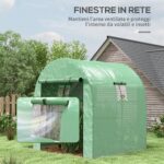 Serra a Tunnel per Orto 1,8x1,8x2 m in Acciaio e PE Anti UV con Porte Avvolgibili e Finestre, Verde - immagine 6