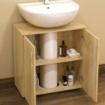 Mobiletto Bagno Sottolavabo Sospeso a 2 Ante con 2 Ripiani in Legno, Colore Naturale - immagine 8