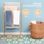 Portasciugamani a 3 Sbarre in Bambù , Design Leggero e Portatile, 48x25,8x94 cm, color Legno - immagine 6