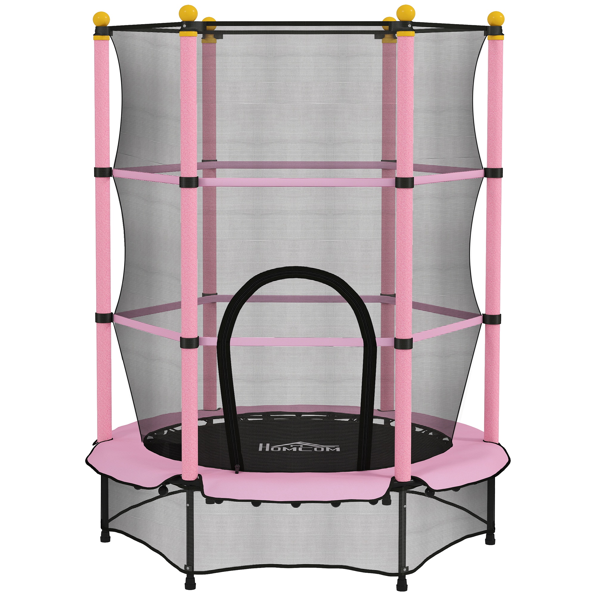 UZKf6919b9c18aff0.jpg Tappeto Elastico per Bambini con Rete di Sicurezza e Pali Imbottiti Età 3-10 Anni, Ø140 x 190 cm, Rosa - immagine 1