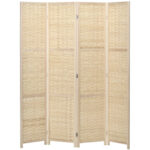 Paravento Separé da Interno a 4 Ante in Legno e Bambù, Pieghevole e Salvaspazio Altezza 170cm, Marrone