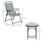 Set da Giardino 3 Pezzi con 2 Sedie 53,5x64x93 cm e Tavolino da Caffè Ø45x50 cm, in Metallo, Grigio Chiaro - immagine 3