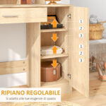 Toeletta da Camera con Armadietto, Cassetto, Specchio per Trucco e Ripiani Aperti, 90x38x138 cm, Acero - immagine 5