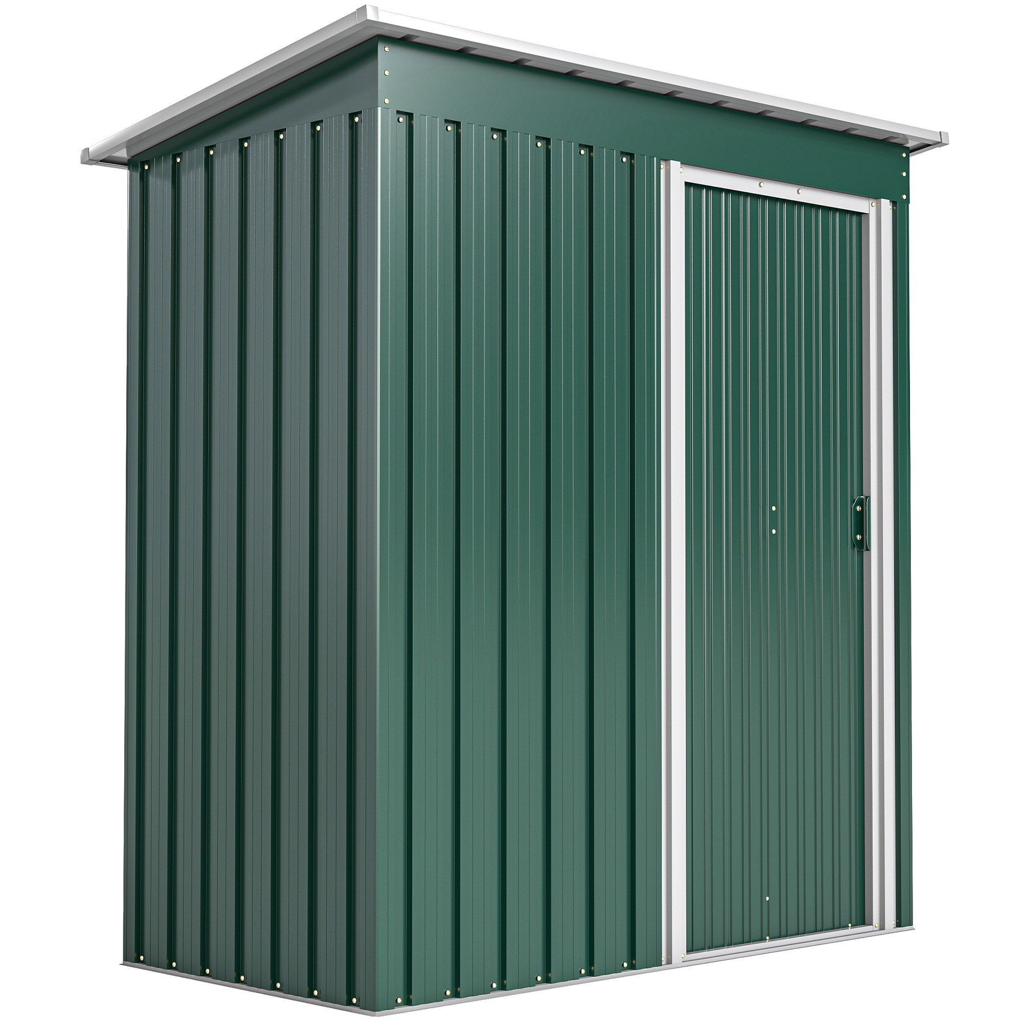 UgC606198df9bb199.jpg Capanno Attrezzi con Tetto Inclinato e Porta Scorrevole, in Acciaio Zincato, 163x89x182 cm, Verde - immagine 1