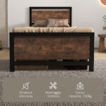 Struttura Letto Singolo in Legno e Acciaio con Doghe in Stile Industriale, 90x2cm - immagine 6