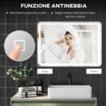 Specchio Bagno con Interruttore Touch, Luce LED a 3 Temperature e Antiappannamento, 70x1cm - immagine 7