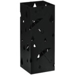 Portaombrelli in Metallo con 4 Ganci e Vaschetta Raccogligocce, 15,5x15,5x41cm, Nero