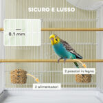 Gabbia per Uccelli a 4 Porte con 2 Ciotole, 2 Posatoi e Vassoio, in Metallo e Plastica, 47,5x36x54,5 cm, Bianco - immagine 4