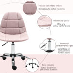 Sedia da Ufficio Girevole , Design Ergonomico e Regolabile Senza Braccioli, Rosa, 59x59x81-91cm - immagine 4